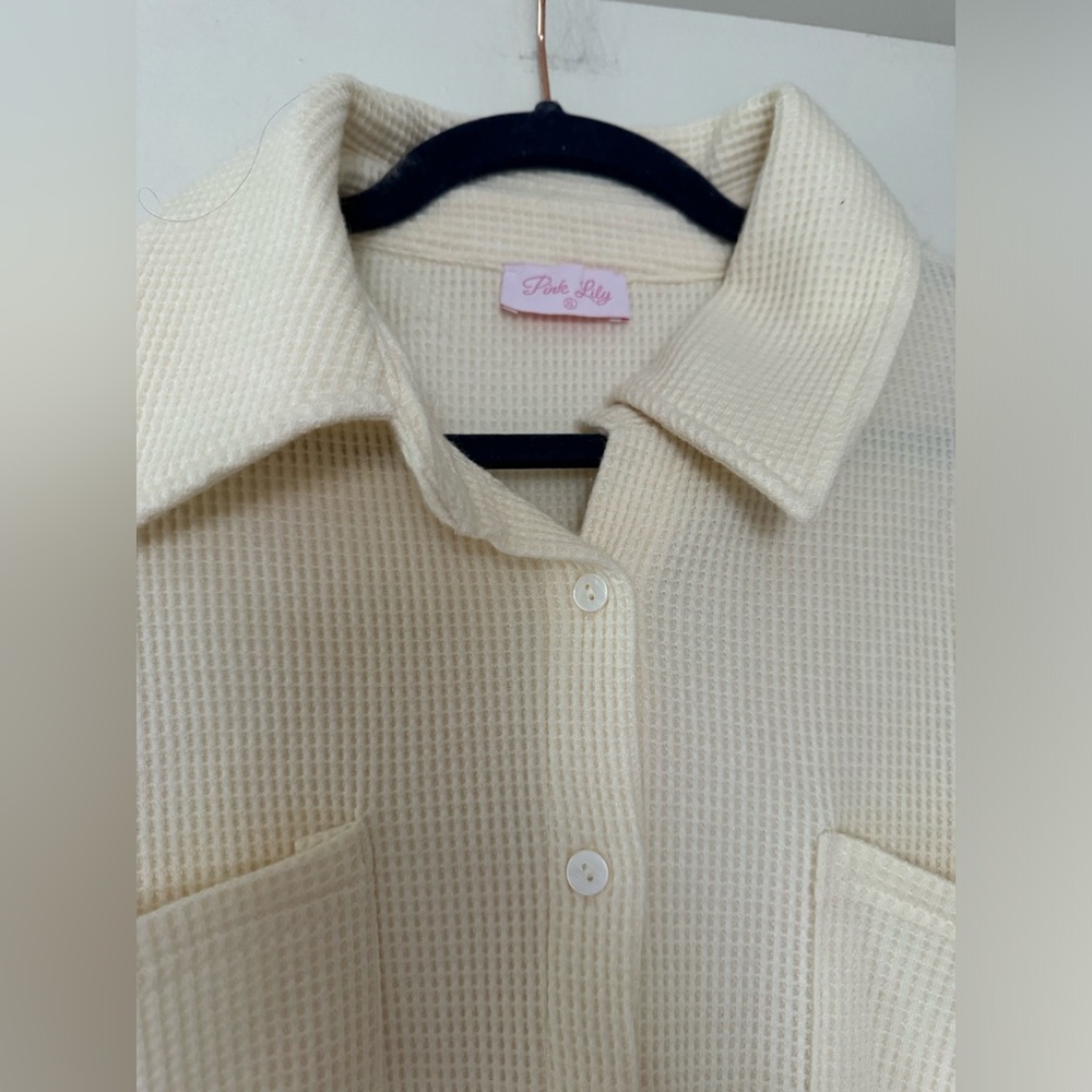 Cream Colored Waffle Pattern Button Down Top By P… - image 3
